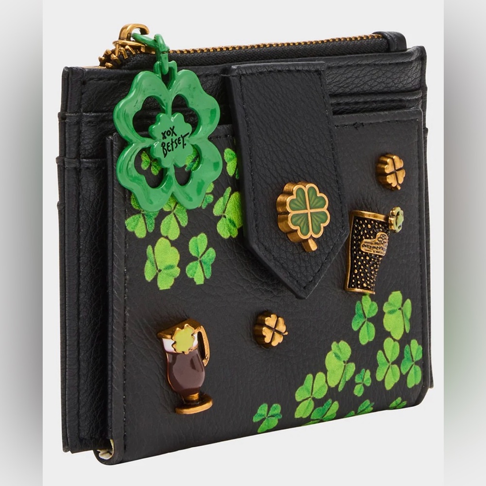 BETSEY JOHNSON Blarney Irish St Patricks Day Black Vegan Leather Wallet - Picture 3 of 6